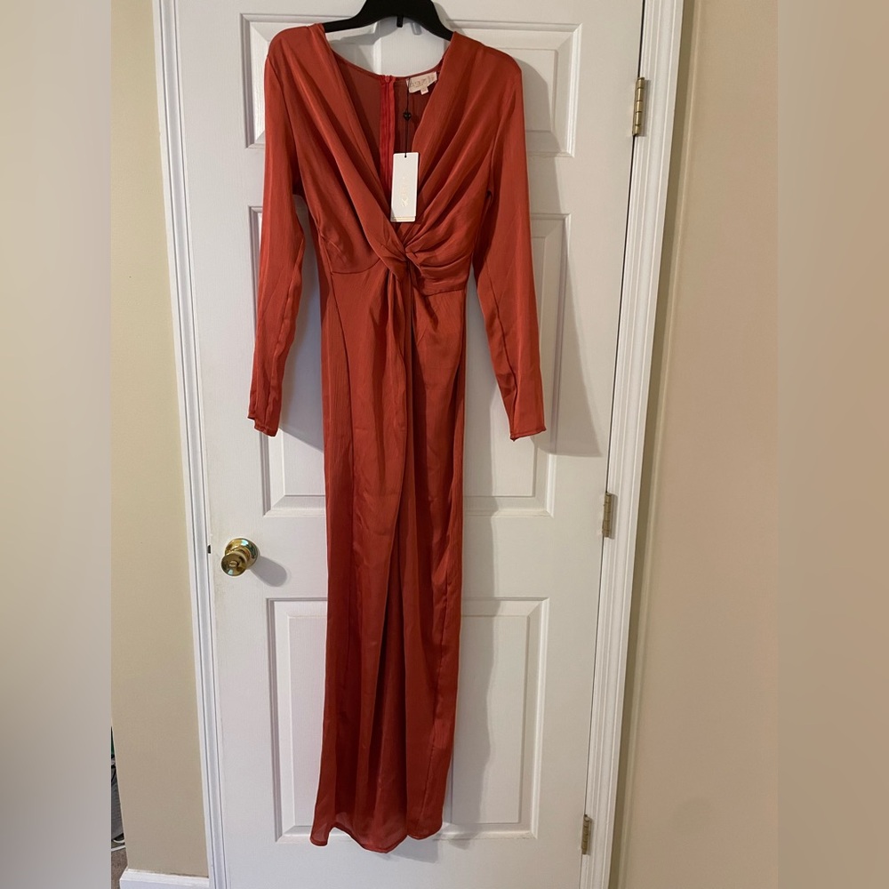 Elegant Rust Long Sleeve Dress